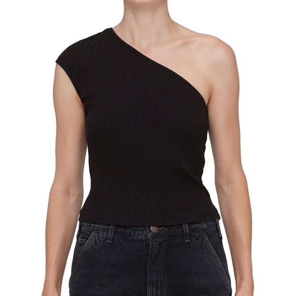 NEW AGOLDE NESSA TANK BLACK ONE SHOULDER RIBBED KNIT BODYCON {$128} LARGE - Picture 8 of 11